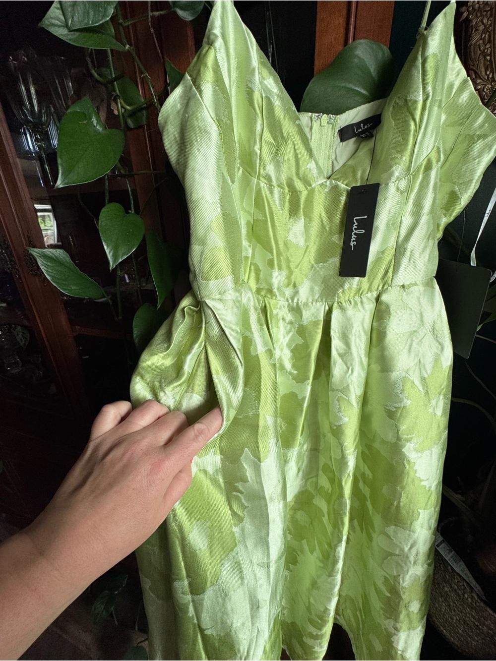 Lulu's Lime Green Strapless Floral Jacquard Fit & Flare Dress